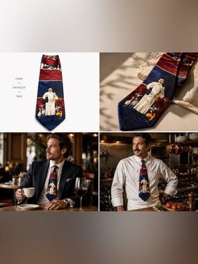 Vintage Guy Buffet Silk Tie Chefs & Friends Italy Novelty Chef Gift Art Tie Rare